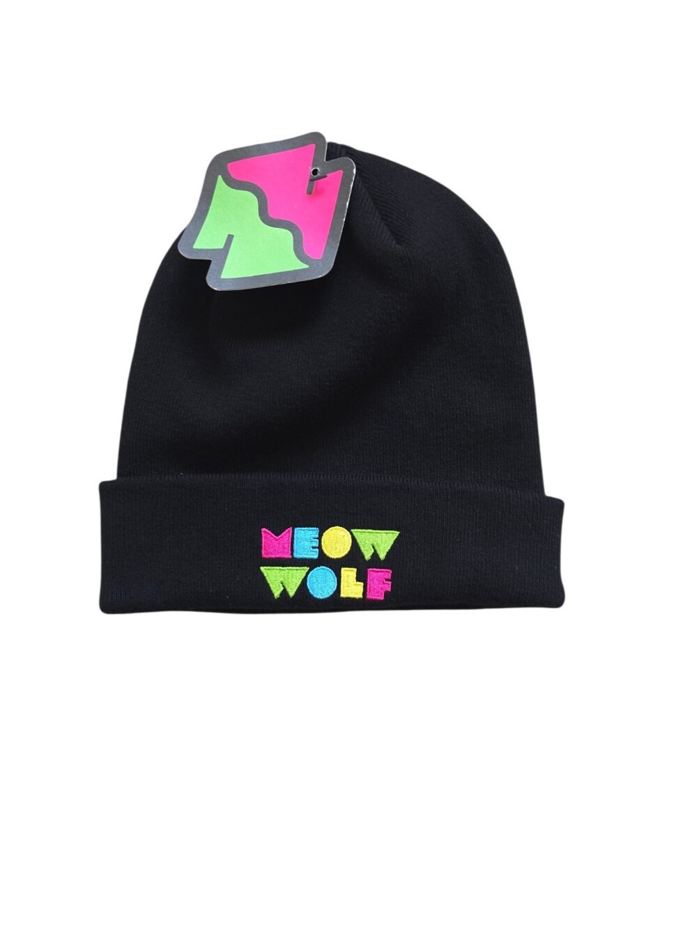 Meow Wolf Cuff Beanie Adult One Size Black Neon Logo Ski Cap New With Tags
